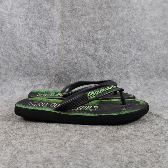 Quiksilver Shoes Kids 1 Sandals Flip Flops Slip On Casual Black Green Boy Youth - Picture 1 of 9